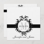 Linen Black Monogram Save the Date Wedding Kaart (Voorkant / Achterkant)