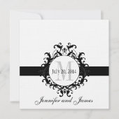 Linen Black Monogram Save the Date Wedding Kaart (Voorkant)