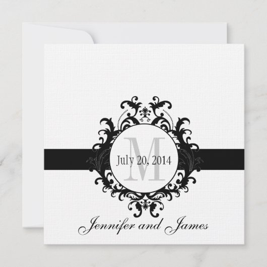 Linen Black Monogram Save the Date Wedding Kaart (Voorkant)