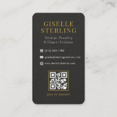 Linen Black White Gold Monogram QR Code Visitekaartje (Achterkant)