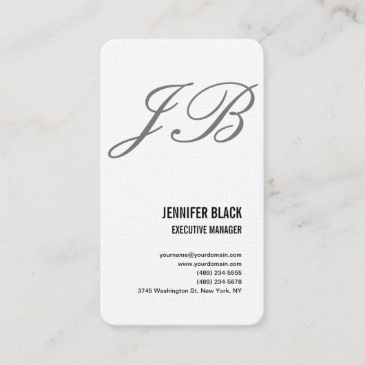 Linen Black White Grey Monogram Minimalist Modern Visitekaartje (Voorkant)