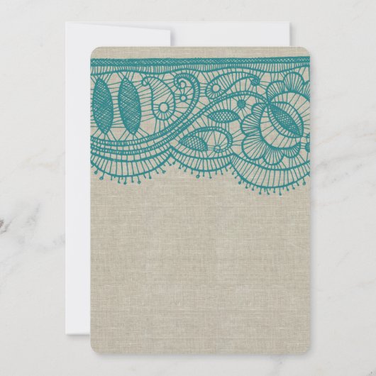 Linen Blauwgroen Lace Moderne Wedding Uitnodiging (Achterkant)