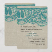 Linen Blauwgroen Lace Moderne Wedding Uitnodiging (Voorkant / Achterkant)