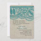 Linen Blauwgroen Lace Moderne Wedding Uitnodiging (Voorkant)