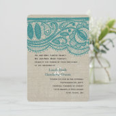 Linen Blauwgroen Lace Moderne Wedding Uitnodiging (Staand voorkant)