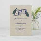 Linen Blue Peacock Save the Date Card (Staand voorkant)