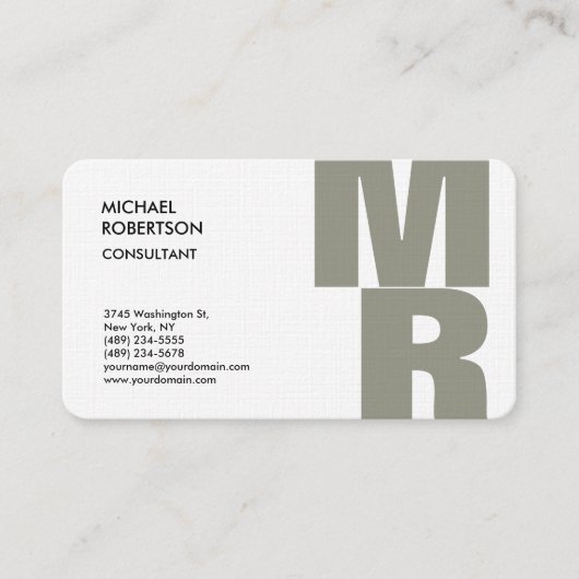 Linen Bold Monogram Plain Trendy minimalist Modern Visitekaartje (Voorkant)