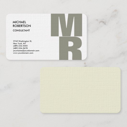 Linen Bold Monogram Plain Trendy minimalist Modern Visitekaartje (Voorkant / Achterkant)