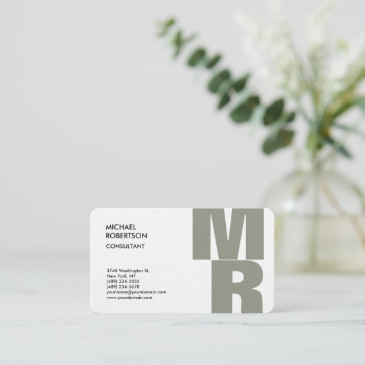 Linen Bold Monogram Plain Trendy minimalist Modern Visitekaartje (Staand voorkant)