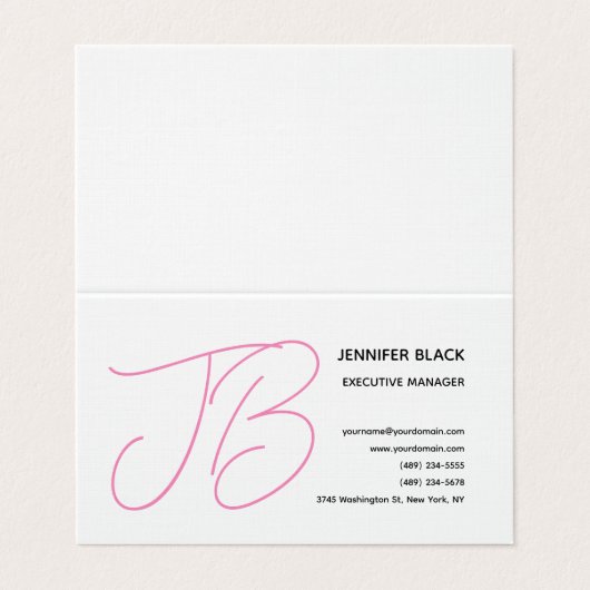 Linen Bold Monogram Roze Witte Matige Plain Visitekaartje (Buitenkant ongevouwen)
