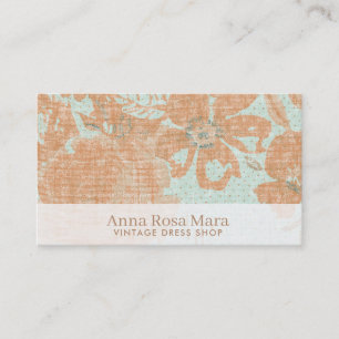 *~*  Linen Bronze Gold Floral Turquoise Visitekaartje