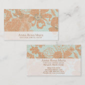 *~*  Linen Bronze Gold Floral Turquoise Visitekaartje (Voorkant / Achterkant)