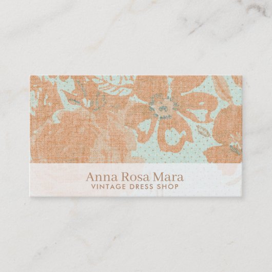 *~*  Linen Bronze Gold Floral Turquoise Visitekaartje (Voorkant)