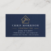 Linen Building Construction Navy Blue   Visitekaartje (Voorkant)