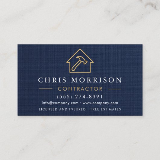 Linen Building Construction Navy Blue   Visitekaartje (Voorkant)
