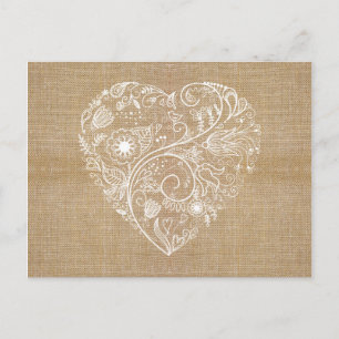 Linen burlap hart briefkaart