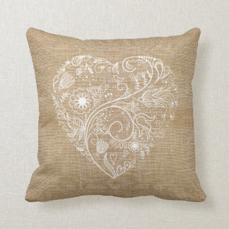 Linen burlap hart kussen