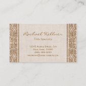 Linen Burlap White Lace Monogram persoonlijk conta Visitekaartje (Achterkant)