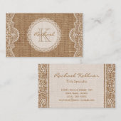 Linen Burlap White Lace Monogram persoonlijk conta Visitekaartje (Voorkant / Achterkant)