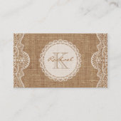 Linen Burlap White Lace Monogram persoonlijk conta Visitekaartje (Voorkant)