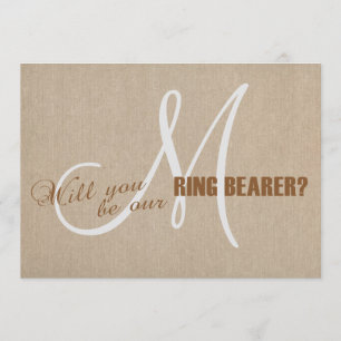 Linen Canvas Wedding Monogram Ring Bearer Kaart