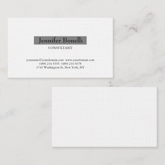 Linen Classical Simple White Grey Professional Visitekaartje (Voorkant / Achterkant)