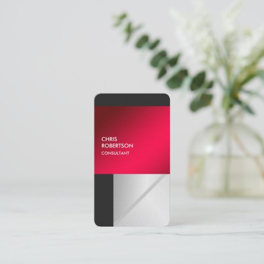 Linen Colorful Red Gray Rond Visitekaartje (Staand voorkant)