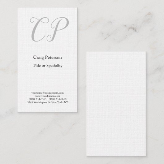 Linen Creative Monogram Modern minimalistische Zak Visitekaartje (Voorkant / Achterkant)