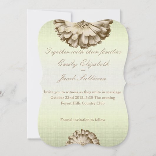 Linen Daisy Lime Green Natuur Wedding Invitation Save The Date (Voorkant)