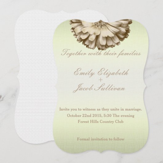 Linen Daisy Lime Green Natuur Wedding Invitation Save The Date (Voorkant / Achterkant)