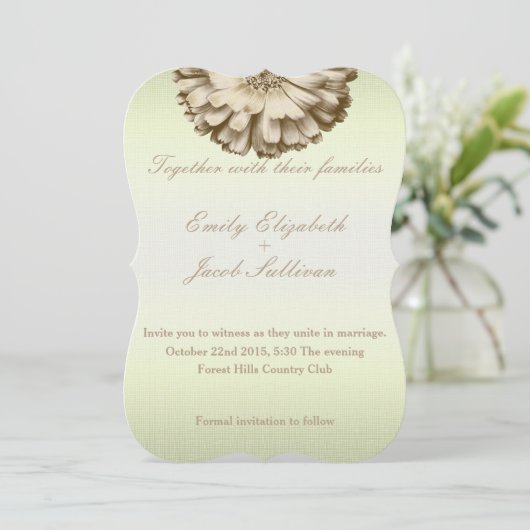 Linen Daisy Lime Green Natuur Wedding Invitation Save The Date (Staand voorkant)