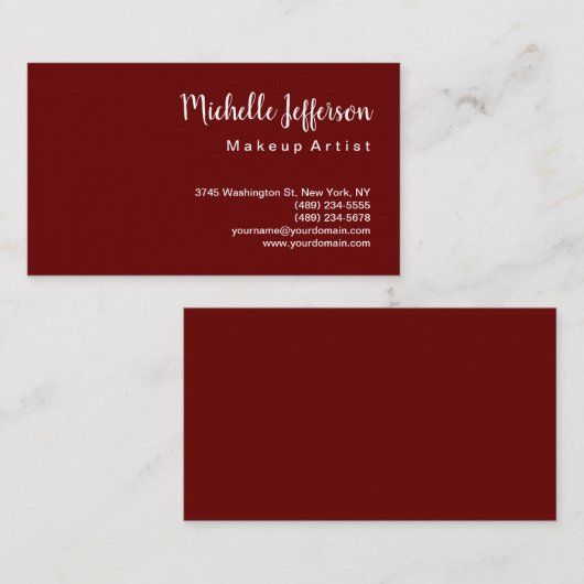 Linen Dark Red Minimalist Makeup Artiest Classical Visitekaartje (Voorkant / Achterkant)
