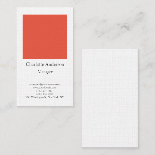 Linen eenvoudig minimalistisch elegant oranje wit visitekaartje (Voorkant / Achterkant)