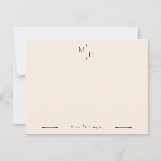 Linen Elegant Minimalist Arrow Point Monogram Notitiekaartje (Voorkant)