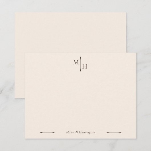 Linen Elegant Minimalist Arrow Point Monogram Notitiekaartje (Voorkant / Achterkant)