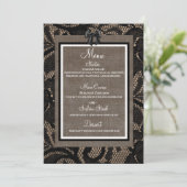 Linen en kant zwart, witte burlap Lenin menu (Staand voorkant)