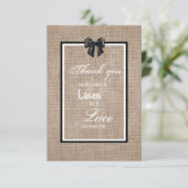 Linen en lace bedankt je kaart (Staand voorkant)