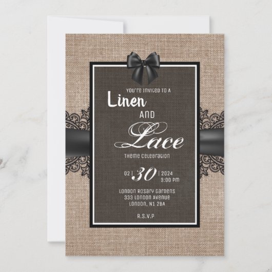 Linen en lace-uitnodiging kaart (Voorkant)