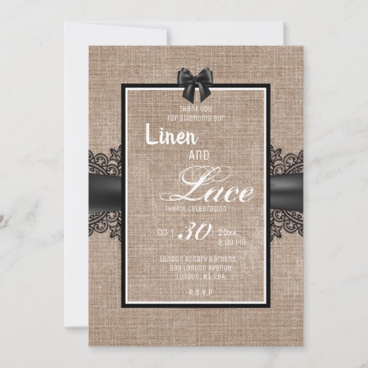 Linen en lace-uitnodiging kaart (Voorkant)