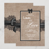 Linen en lace-uitnodiging kaart (Voorkant / Achterkant)