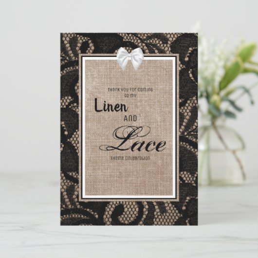 Linen en lace-uitnodiging kaart (Staand voorkant)