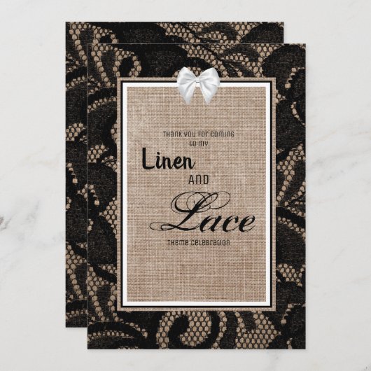 Linen en lace-uitnodiging kaart (Voorkant / Achterkant)