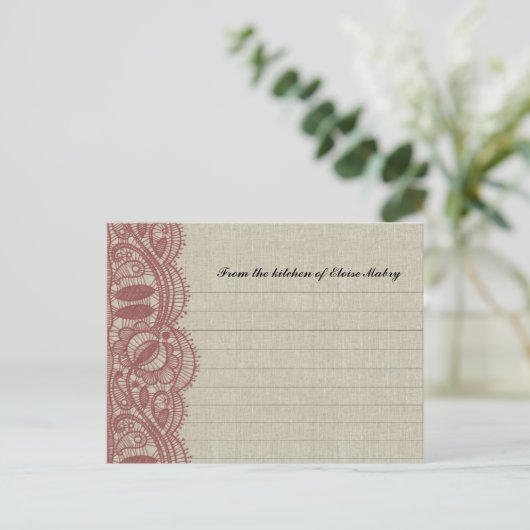 Linen en Marsala Lace Personalized Recipe Cards Briefkaart (Staand voorkant)