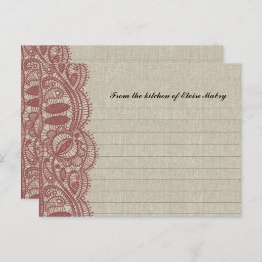 Linen en Marsala Lace Personalized Recipe Cards Briefkaart (Voorkant / Achterkant)