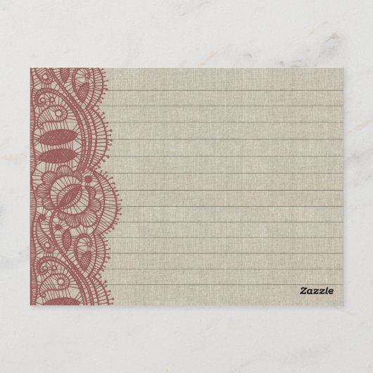 Linen en Marsala Lace Personalized Recipe Cards Briefkaart (Achterkant)