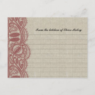 Linen en Marsala Lace Personalized Recipe Cards Briefkaart