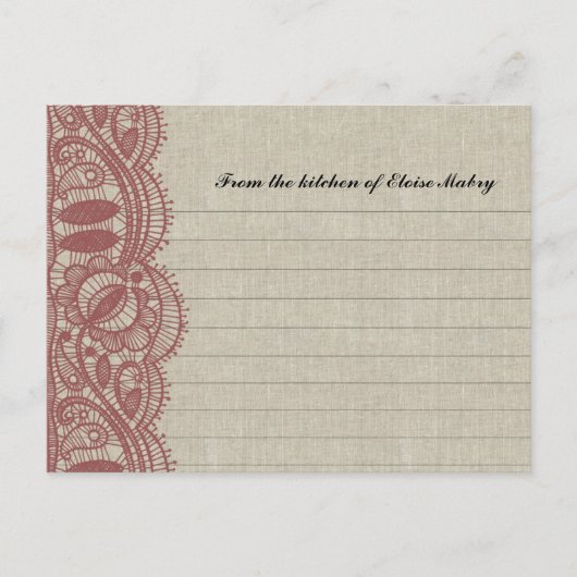 Linen en Marsala Lace Personalized Recipe Cards Briefkaart (Voorkant)