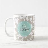 Linen en Mint Monogrammed Damask Print Koffiemok (Links)