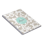 Linen en Mint Monogrammed Damask Print Notitieboek (Rechterzijde)