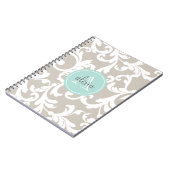 Linen en Mint Monogrammed Damask Print Notitieboek (Linkerzijde)